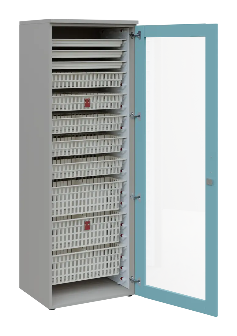 EUROMEDICA S - 66 ABS skříň léková boxová, 1-dveřová/prosklená, pravá, 1950x660x535, korpus šedý, dv